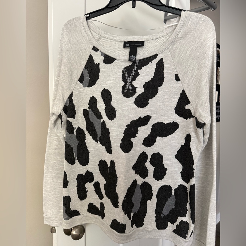 INC Gray and Black Animal Print Women's Top